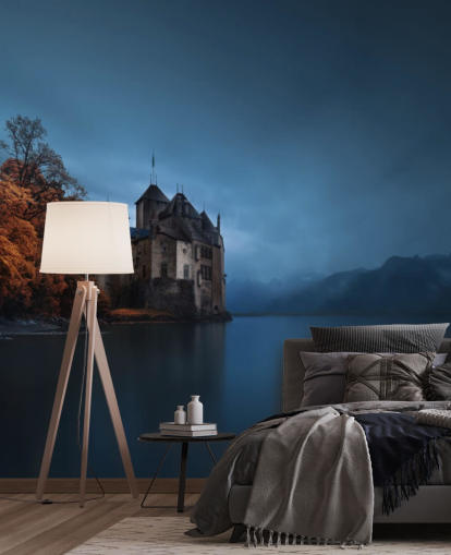 dark lake in autumn with castle wallpaper