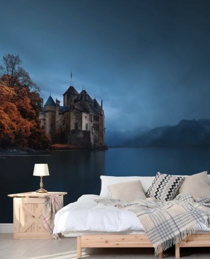 lac sombre en automne avec le papier peint du château lac sombre en automne avec le papier peint du château