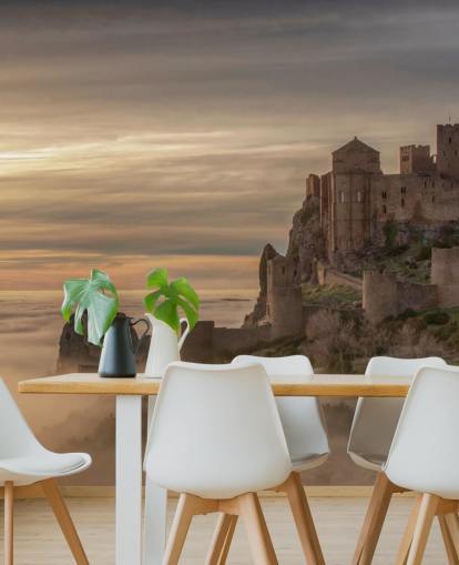 spanish castle on mountaintop above mist mountains wallpaper spanish castle on mountaintop above mist mountains wallpaper