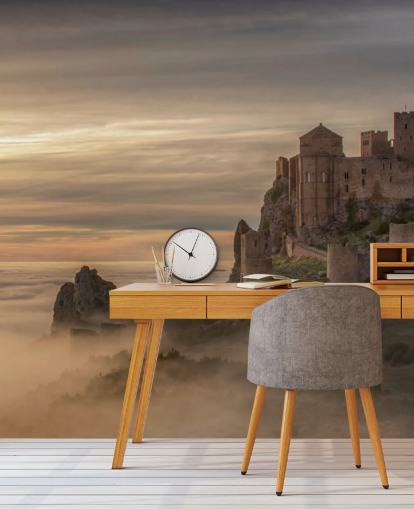 spanish castle on mountaintop above mist mountains wallpaper spanish castle on mountaintop above mist mountains wallpaper