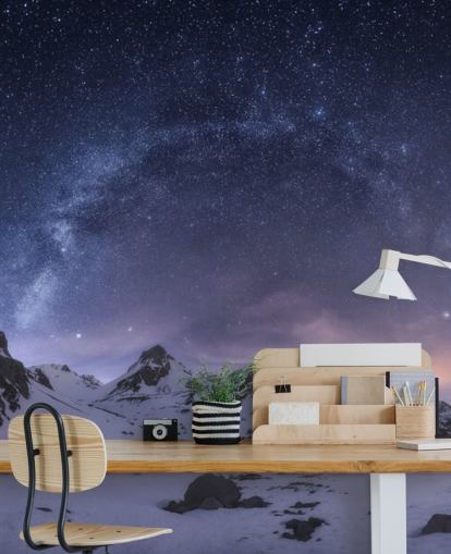 snowy mountains with starry sky wallpaper
