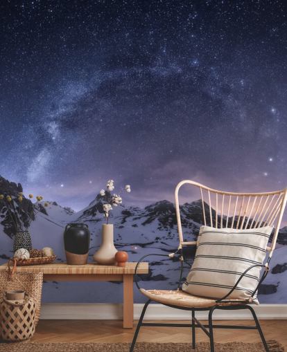 montagne innevate con carta da parati cielo stellato