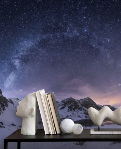 snowy mountains with starry sky wallpaper