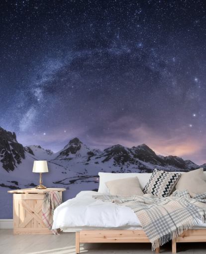 snöiga berg med stjärnhimmel tapeter