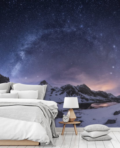 snowy mountains with starry sky wallpaper