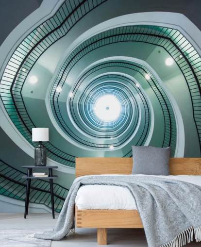 papel pintado de túnel de escalera en tono blanquecino y verde papel pintado de túnel de escalera en tono blanquecino y verde