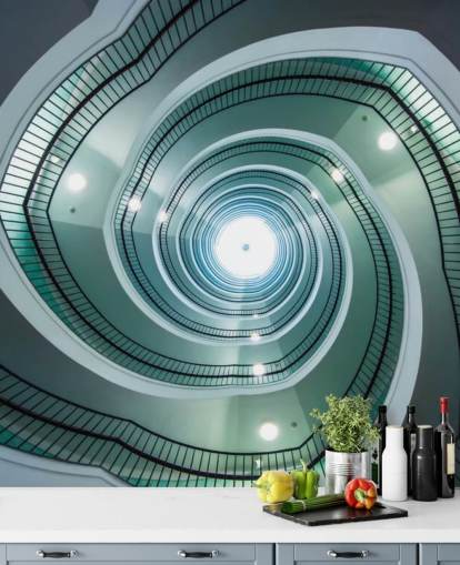 cremefarbene und grüne Schatten-Treppentunnel-Tapete