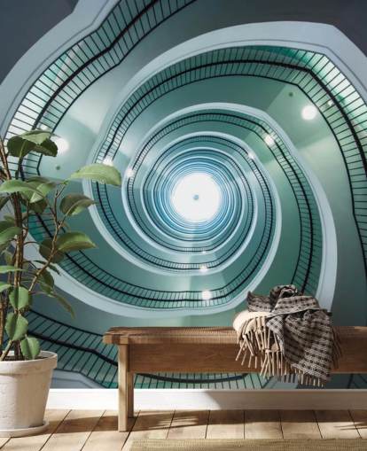 papier peint de tunnel d'escalier teinté blanc cassé et vert