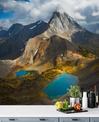 canadese berg in de herfst met meren behang