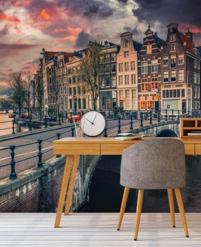 amsterdam bro og huse ved solnedgang tapet amsterdam bro og huse ved solnedgang tapet