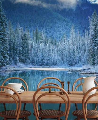 carta da parati foresta innevata dal lago carta da parati foresta innevata dal lago