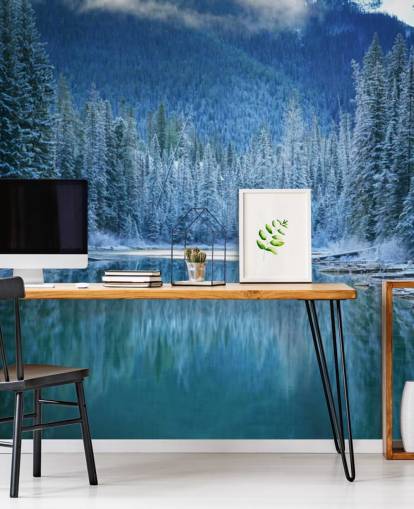 papel de parede snowy forest by lake
