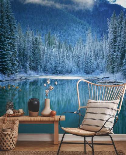 papel de parede snowy forest by lake