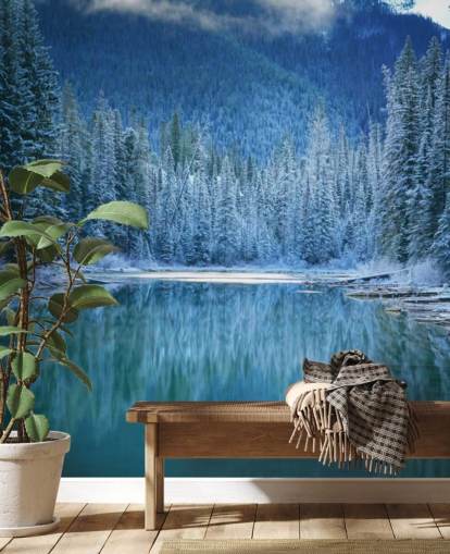 carta da parati foresta innevata dal lago carta da parati foresta innevata dal lago