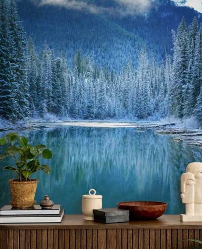 verschneiten Wald von See Tapete