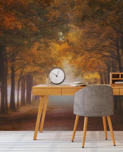 autumnal orange forest wallpaper