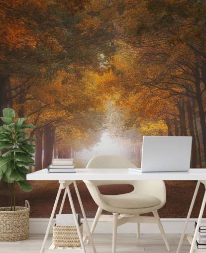 papel pintado bosque naranja otoñal