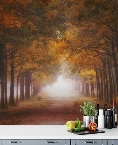 papel pintado bosque naranja otoñal