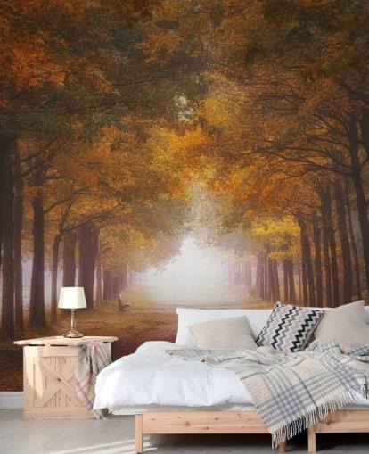 papier peint forêt orange automnal