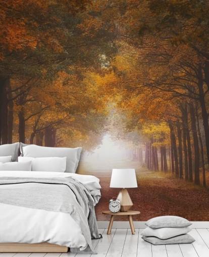 papel pintado bosque naranja otoñal papel pintado bosque naranja otoñal