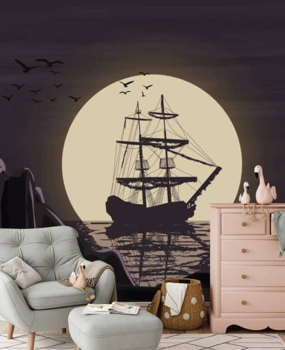 fond d'écran de bateau pirate noir la nuit