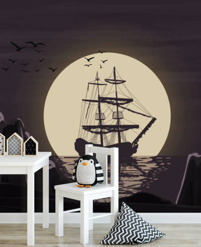 dark pirate ship at night wallpaper