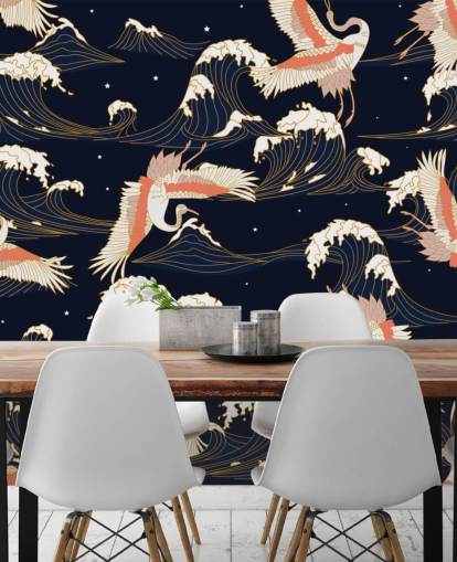 roze en witte kranen met donker marineachtergrondbehang