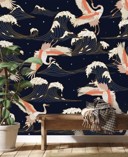 roze en witte kranen met donker marineachtergrondbehang