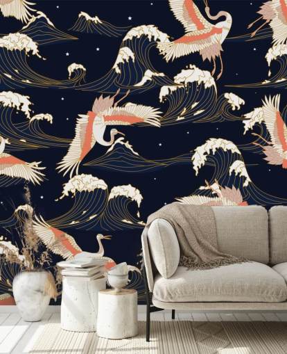 roze en witte kranen met donker marineachtergrondbehang