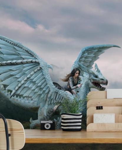 dragon bleu monté par une femme fond d'écran