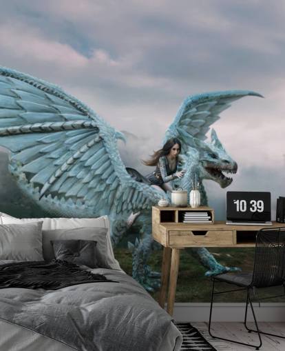 Descargar el fondo de pantalla dragón azul montado por una mujer Descargar el fondo de pantalla dragón azul montado por una mujer