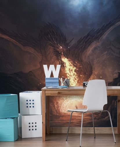 terrifying dragon breathing fire on man wallpaper