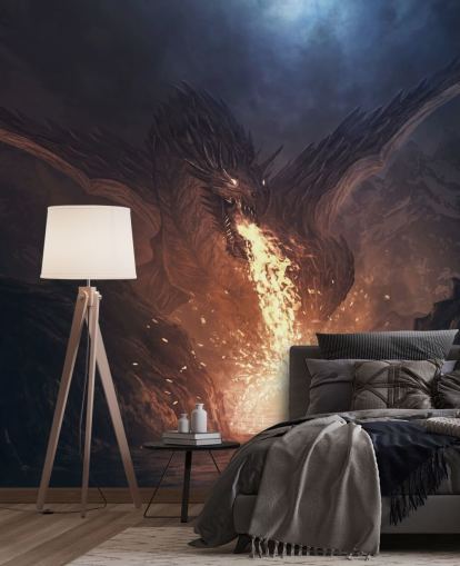 terrifying dragon breathing fire on man wallpaper