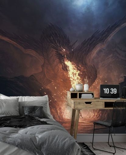 dragon terrifiant crachant le feu sur fond d'écran homme dragon terrifiant crachant le feu sur fond d'écran homme