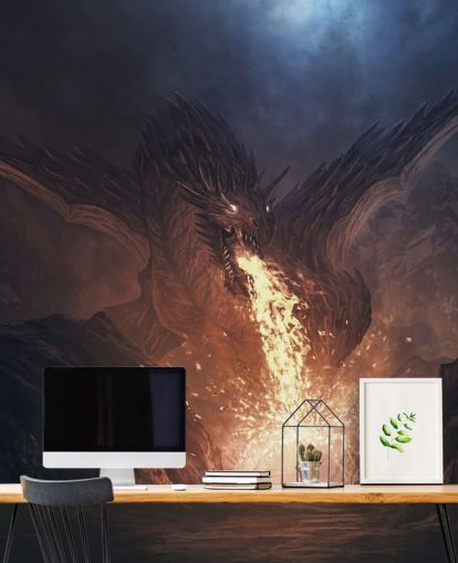 aterrador dragón respirando fuego en el fondo de pantalla