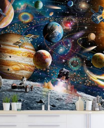 customizable space wallpaper mural called Space Odyssey by Adrian Chesterman for child's bedroom