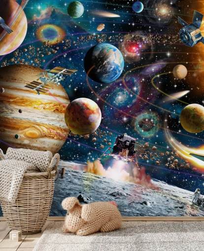 mural de papel pintado espacial personalizable llamado Space Odyssey de Adrian Chesterman para dormitorio infantil