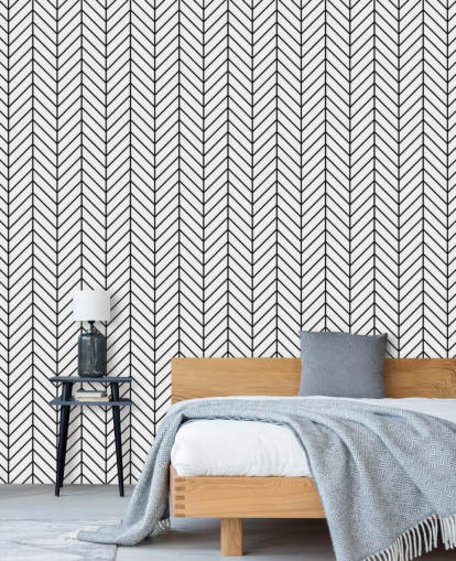 individuelle schwarz-weiße Fischgräten-Tapete namens Monochrome Herringbone individuelle schwarz-weiße Fischgräten-Tapete namens Monochrome Herringbone