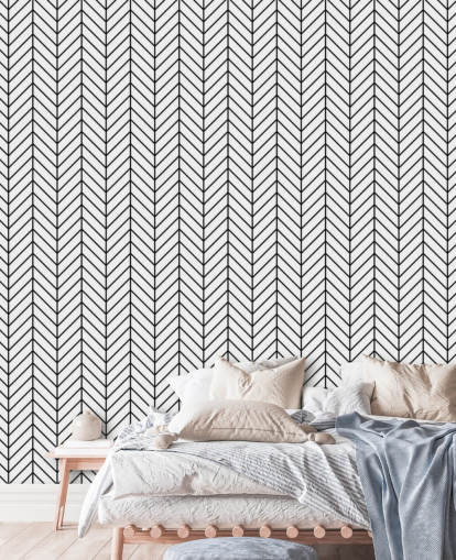 zwart-wit visgraatbehang op maat genaamd Monochrome Herringbone zwart-wit visgraatbehang op maat genaamd Monochrome Herringbone
