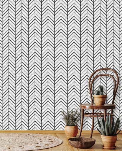 papel pintado en espiga personalizado en blanco y negro llamado Monochrome Herringbone papel pintado en espiga personalizado en blanco y negro llamado Monochrome Herringbone