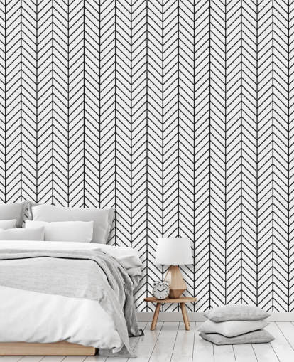 papier peint à chevrons personnalisé en noir et blanc appelé Monochrome Herringbone