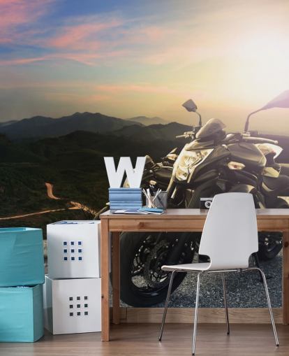 Pair of Black Motorbikes by a Gorgeous View Wallpaper