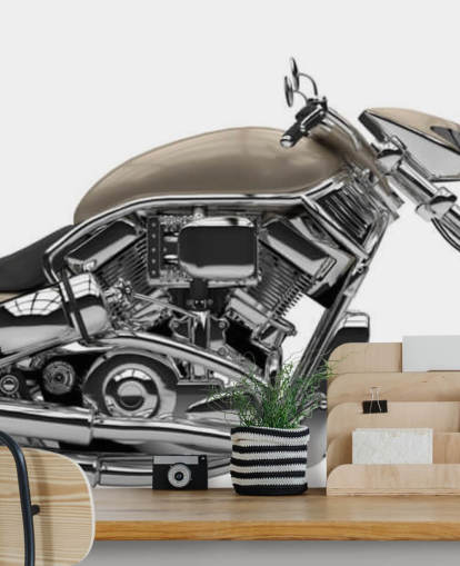 Zilveren Chopper motorfiets muurschildering