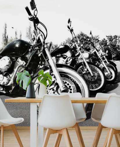 mural de pared personalizado en blanco y negro para motocicletas llamado Motocicletas para oficinas en casa, cuevas de hombres y espacios de oficina