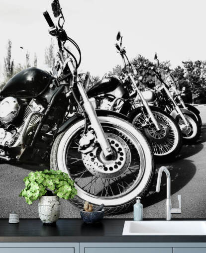 anpassad svartvitt motorcykel väggmålning som heter Motorcyklar för hemmakontor, mangrottor och kontorsutrymmen