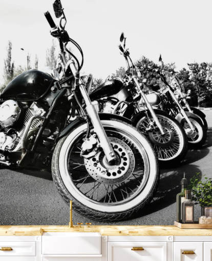 fresque murale de moto noire et blanche personnalisée appelée Motorcycles pour les bureaux à domicile, les grottes pour hommes et les espaces de bureau fresque murale de moto noire et blanche personnalisée appelée Motorcycles pour les bureaux à domicile, les grottes pour hommes et les espaces de bureau