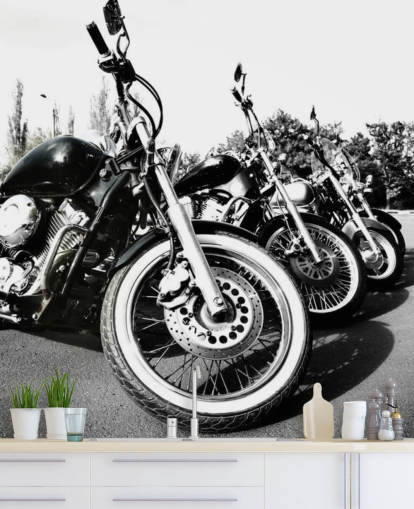 mural de pared personalizado en blanco y negro para motocicletas llamado Motocicletas para oficinas en casa, cuevas de hombres y espacios de oficina