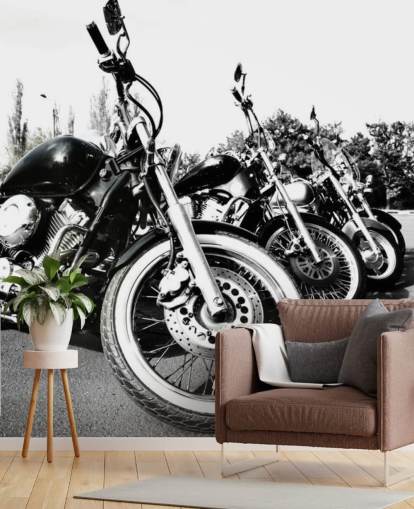 mural de pared personalizado en blanco y negro para motocicletas llamado Motocicletas para oficinas en casa, cuevas de hombres y espacios de oficina