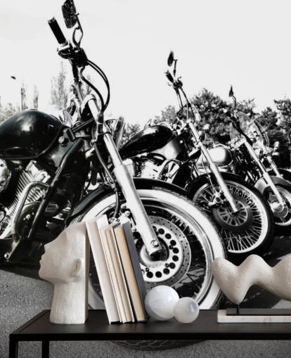 kundenspezifisches schwarz-weißes Motorrad-Wandbild namens Motorräder für Heimbüros, Männerhöhlen und Büroräume