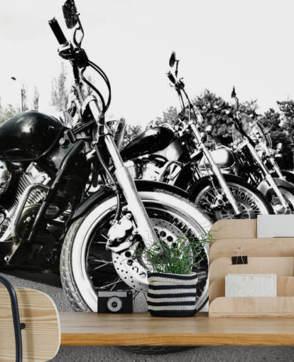 mural de pared personalizado en blanco y negro para motocicletas llamado Motocicletas para oficinas en casa, cuevas de hombres y espacios de oficina